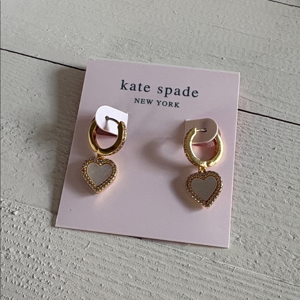 Kate Spade Take Heart (Gold/ CZ stones) Huggie drop earrings - Picture 2 of 6